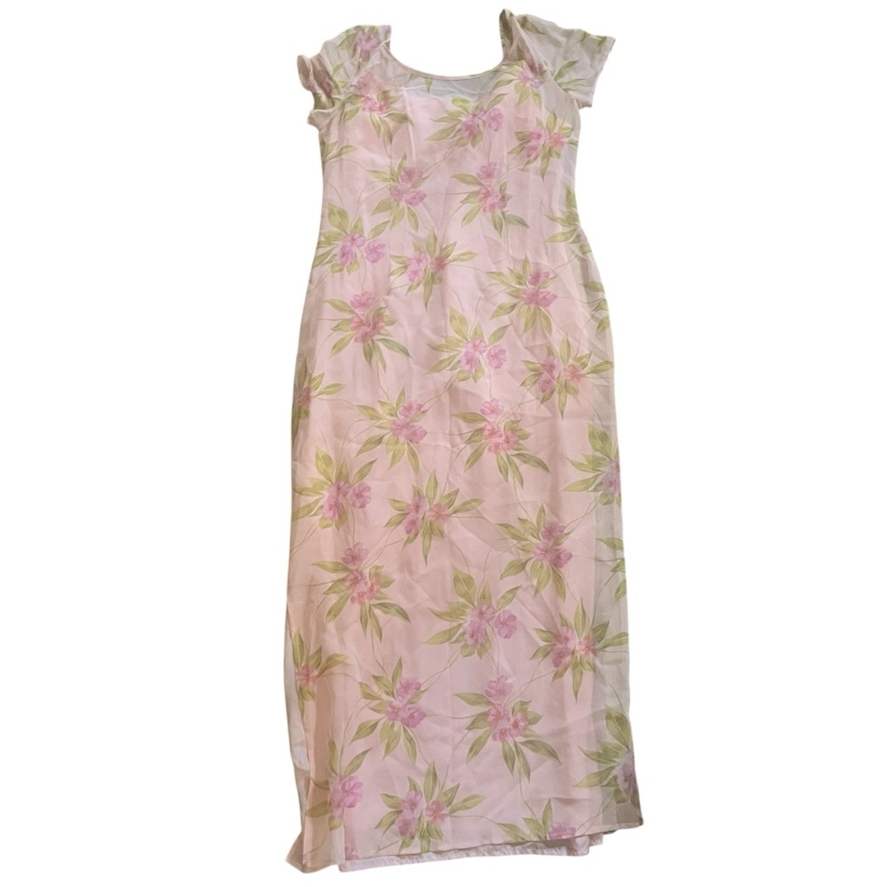 Vintage Blushe by Spiegel 100% Silk Pink Floral Maxi Dress Missy Size 8